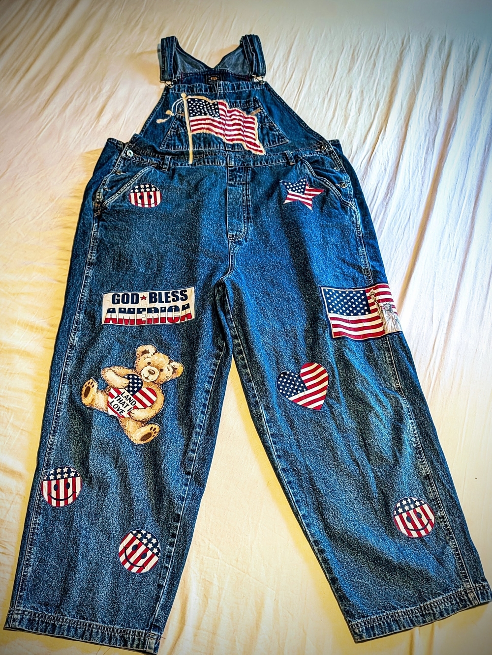 Vintage Route 66 Overalls With Patriotic Patches